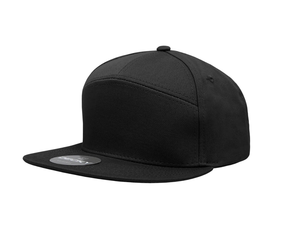 Custom 7 Panel Trucker Snapback with custom leatherette or acrylic patch, Made to Order. Decorate with your design. Bulk orders welcome!