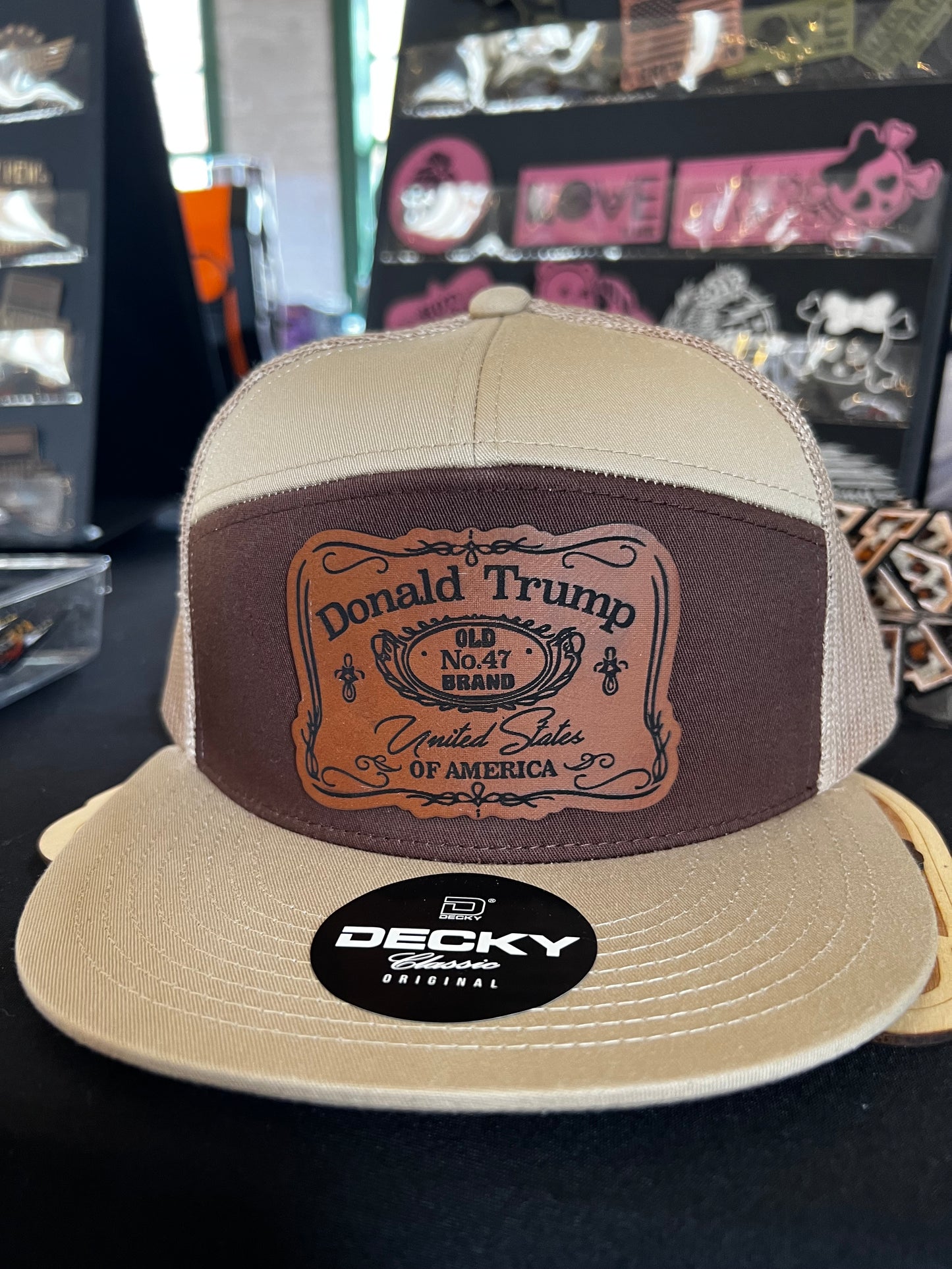 Custom 7 Panel Trucker Snapback with custom leatherette or acrylic patch, Made to Order. Decorate with your design. Bulk orders welcome!
