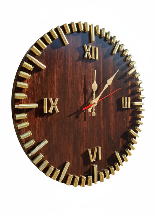 Classic Roman Brass Shell Clock – Handcrafted Dark Wood Finish