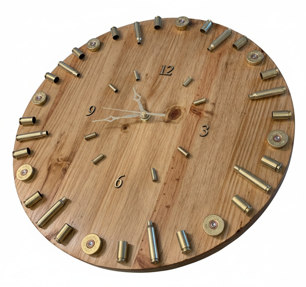 Rustic Brass Shell Clock – Handcrafted Wood Finish