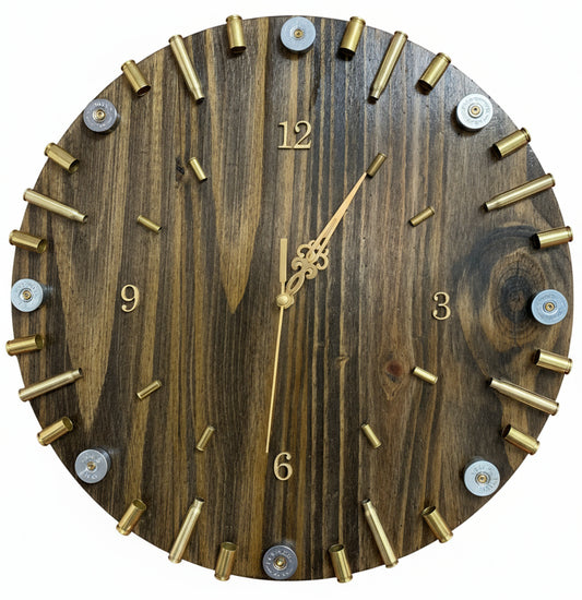 Rustic Brass Shell Clock – Handcrafted Wood Finish