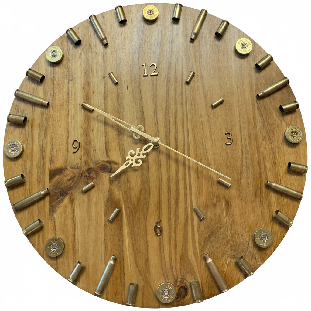 Rustic Brass Shell Clock – Handcrafted Wood Finish