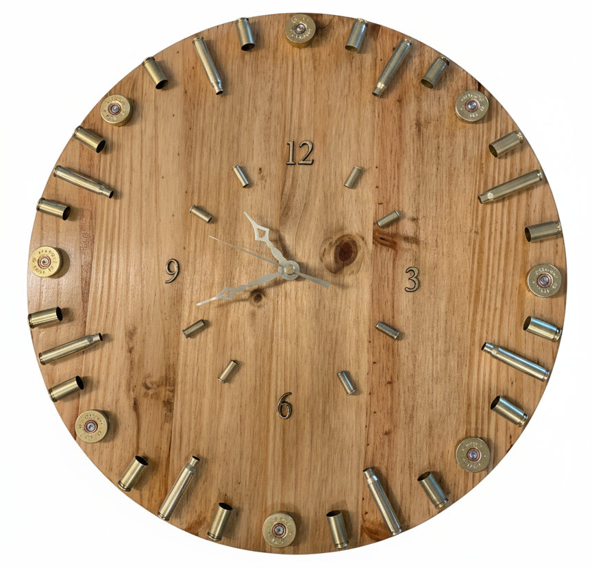 Rustic Brass Shell Clock – Handcrafted Wood Finish