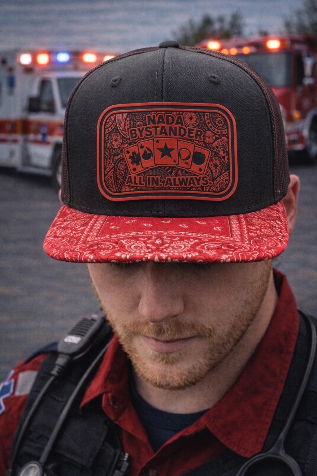 All In (Bandana Edition) – Nada Bystander Trucker Hat