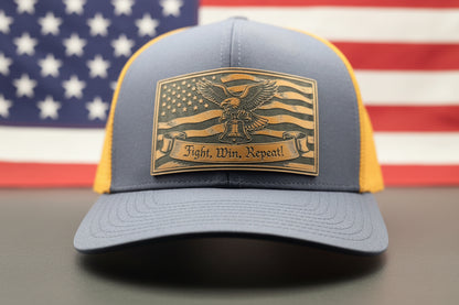 Fight. Win. Repeat. – Patriotic Eagle Trucker Hat | Nada Bystander
