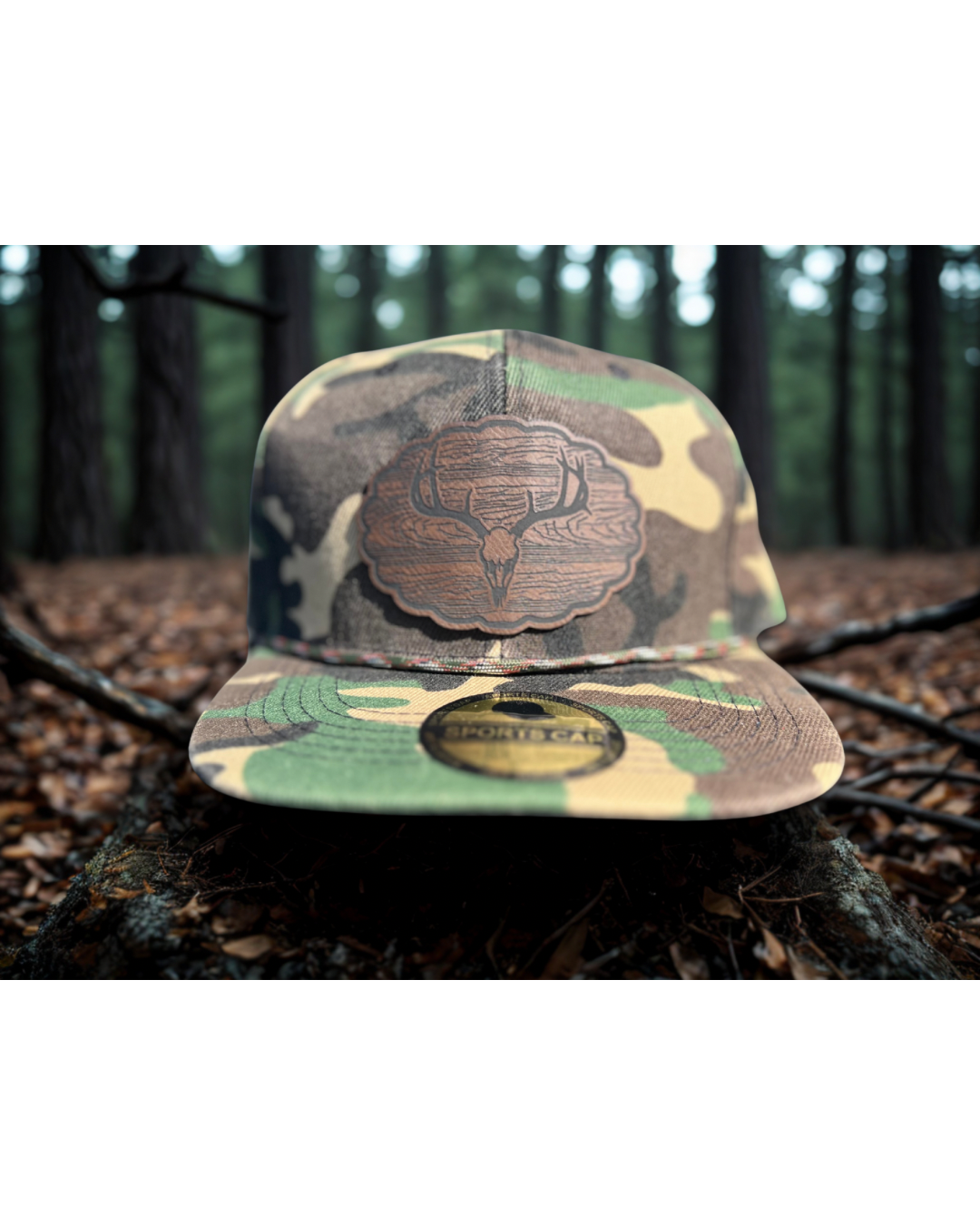 Camo Deer Skull Leather Patch Trucker Hat