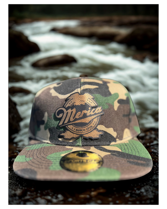 Camo Merica Leather Patch Trucker Hat