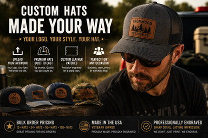 Custom Logo Leather Patch Hats | Upload Your Artwork | Bulk Orders Available