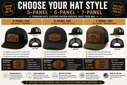 Custom Logo Leather Patch Hats | Upload Your Artwork | Bulk Orders Available