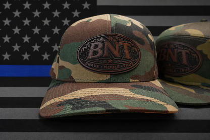BNT Retreat Edition Camo Trucker Hats – 6 Panel & 7 Panel Snapback Styles