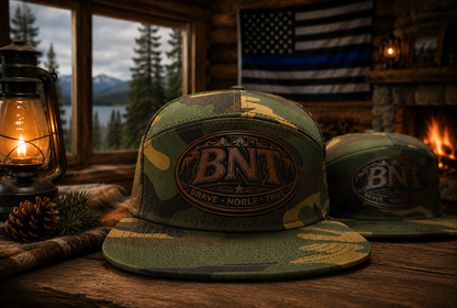 BNT Retreat Edition Camo Trucker Hats – 6 Panel & 7 Panel Snapback Styles