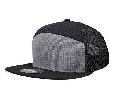 Custom 7 Panel Trucker Snapback with custom leatherette or acrylic patch, Made to Order. Decorate with your design. Bulk orders welcome!