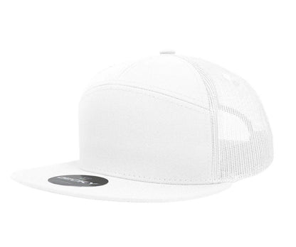 Custom 7 Panel Trucker Snapback with custom leatherette or acrylic patch, Made to Order. Decorate with your design. Bulk orders welcome!