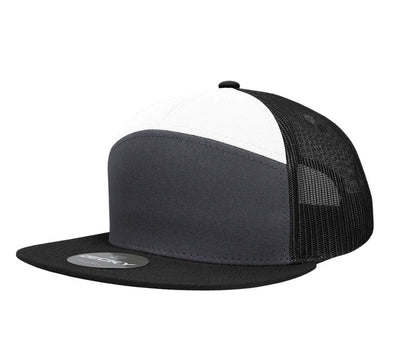 Custom 7 Panel Trucker Snapback with custom leatherette or acrylic patch, Made to Order. Decorate with your design. Bulk orders welcome!