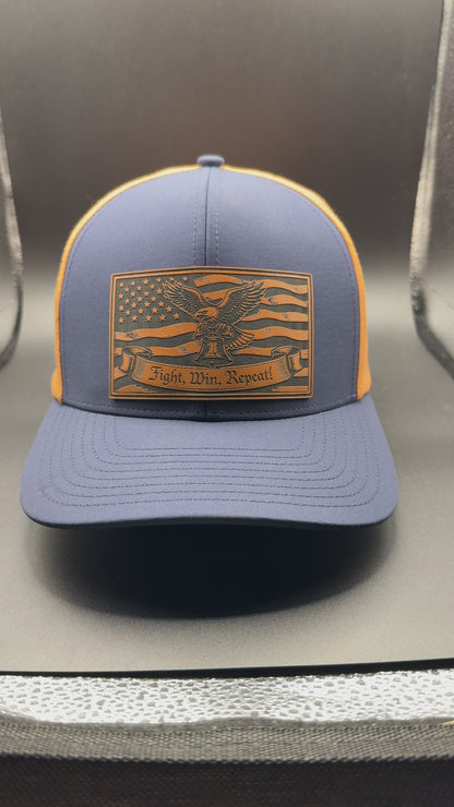 Fight. Win. Repeat. – Patriotic Eagle Trucker Hat | Nada Bystander