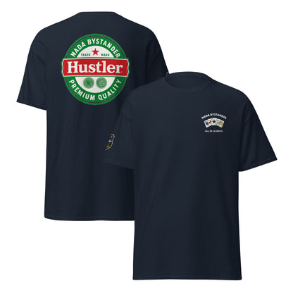 Navy Blue t-shirt with Hustler logo on the  back